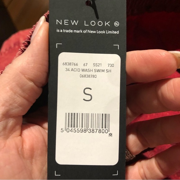 NWT New Look burgundy acid wash swim trunks drawstring waist no lining S - Picture 6 of 8